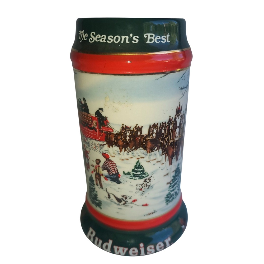 Budweiser The Seasons Best‎ 1991 Ceramic Stein Susan Sampson Clydesdales Sleigh